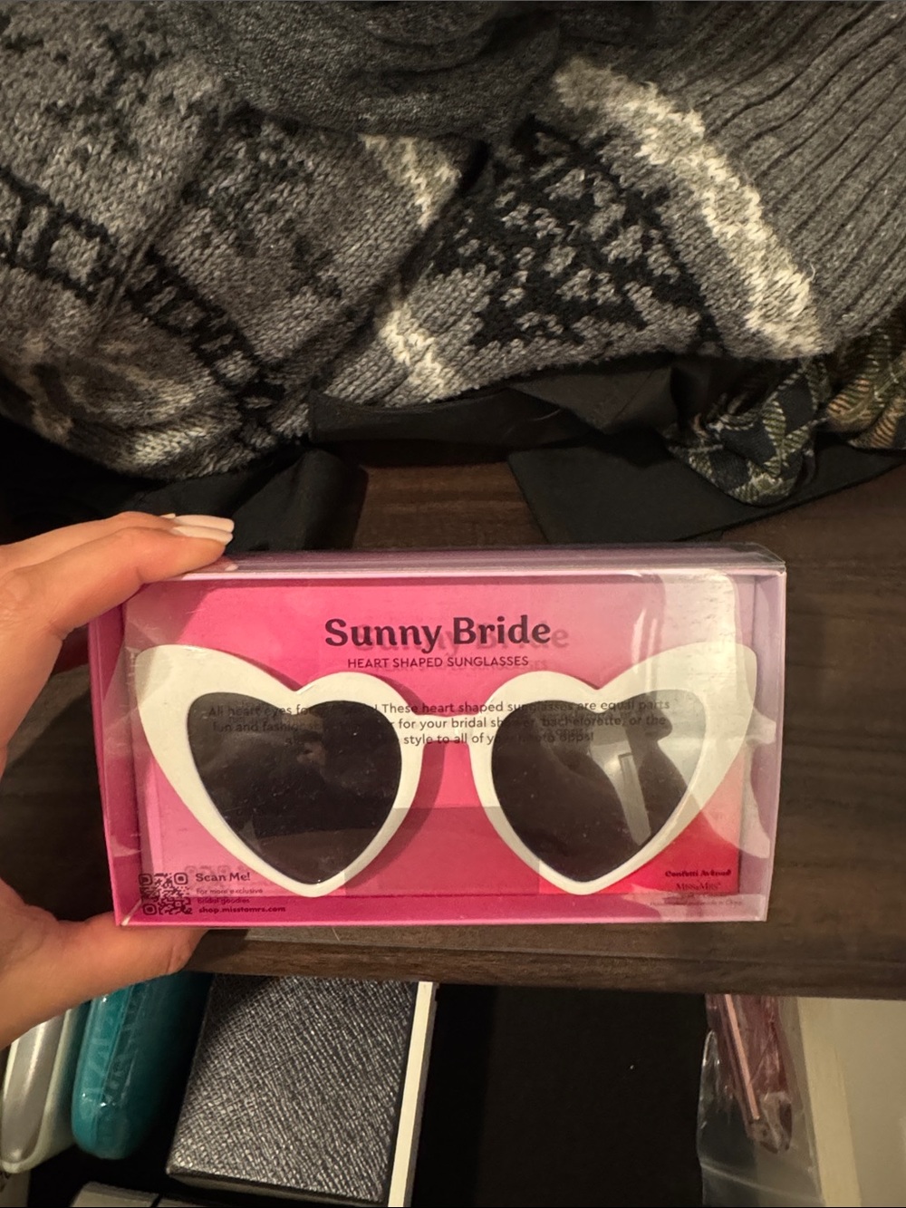 Sunny Bride Heart-Shaped Sunglasses - White Frames, Black Lenses